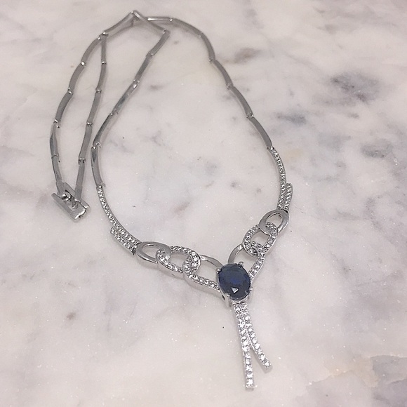 Vtg Sterling Silver Blue & White CZ Drop Fancy Chain Necklace 19” - Picture 4 of 9